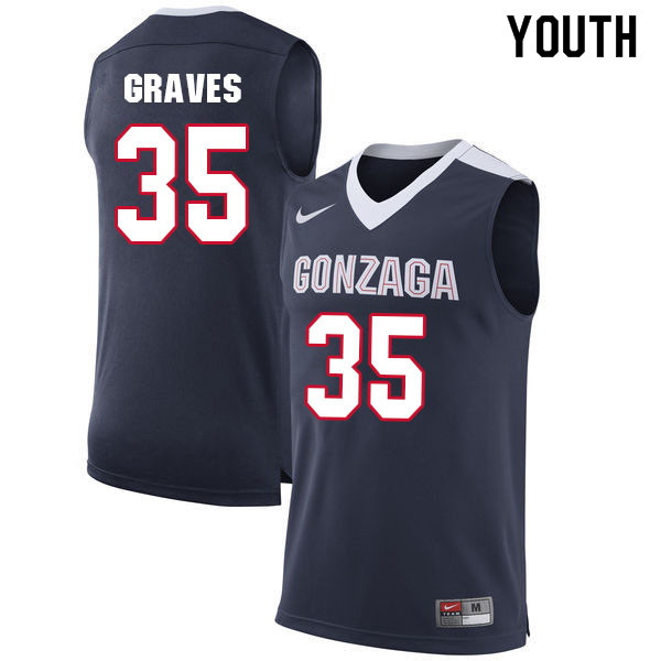 Youth #35 Will Graves Gonzaga Bulldogs College Basketball Jerseys Sale-Navy
